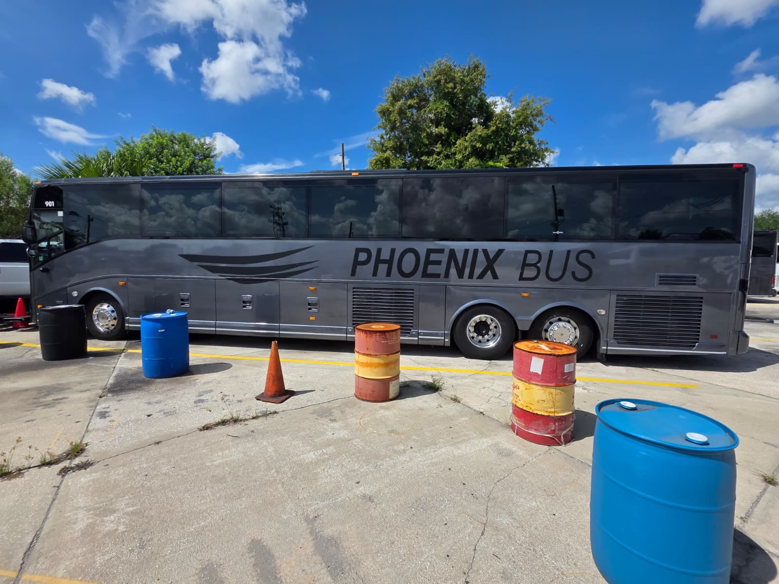 Full side profile of the 45-foot Van Hool CX45